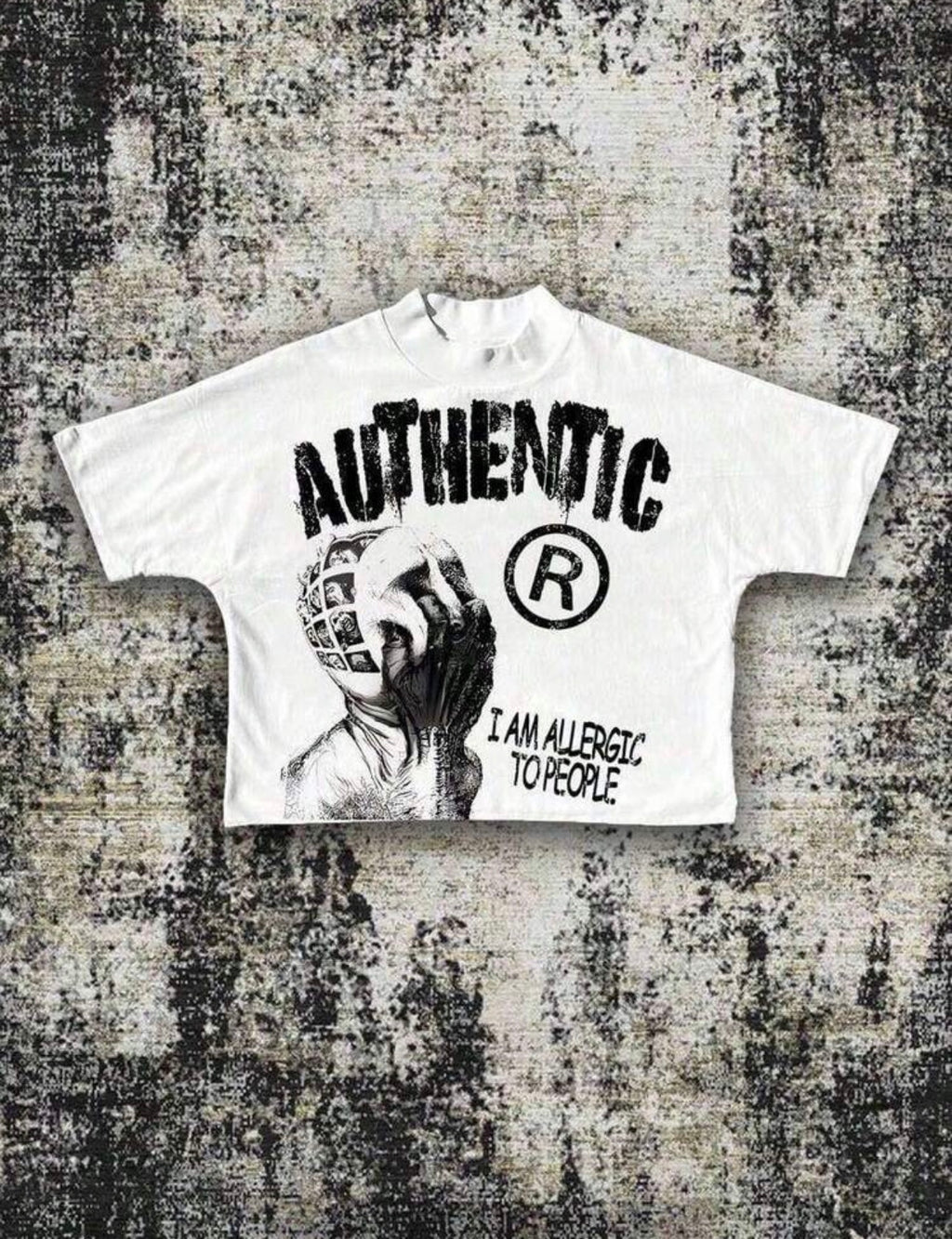 (220 Cotton T-Shirt) Men's Y2K Retro Graphic T - Shirt - "AUTHENTIC" & "| Am Allergic To People" Slogan, Loose Cotton Tee