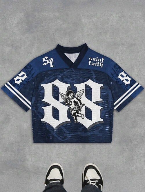 Manfinity Dauomo Men's Summer Casual Hollow Patchwork Pigeon Print T-Shirt