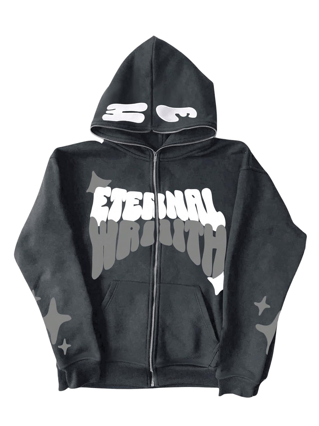 GORGLITTER Mens Full Zip Y2K Hoodie Graphic Lettter Print Long Sleeve Fashion Jacket Hooded Sweatshirt Grey XX-Large