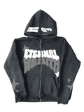 GORGLITTER Mens Full Zip Y2K Hoodie Graphic Lettter Print Long Sleeve Fashion Jacket Hooded Sweatshirt Grey XX-Large