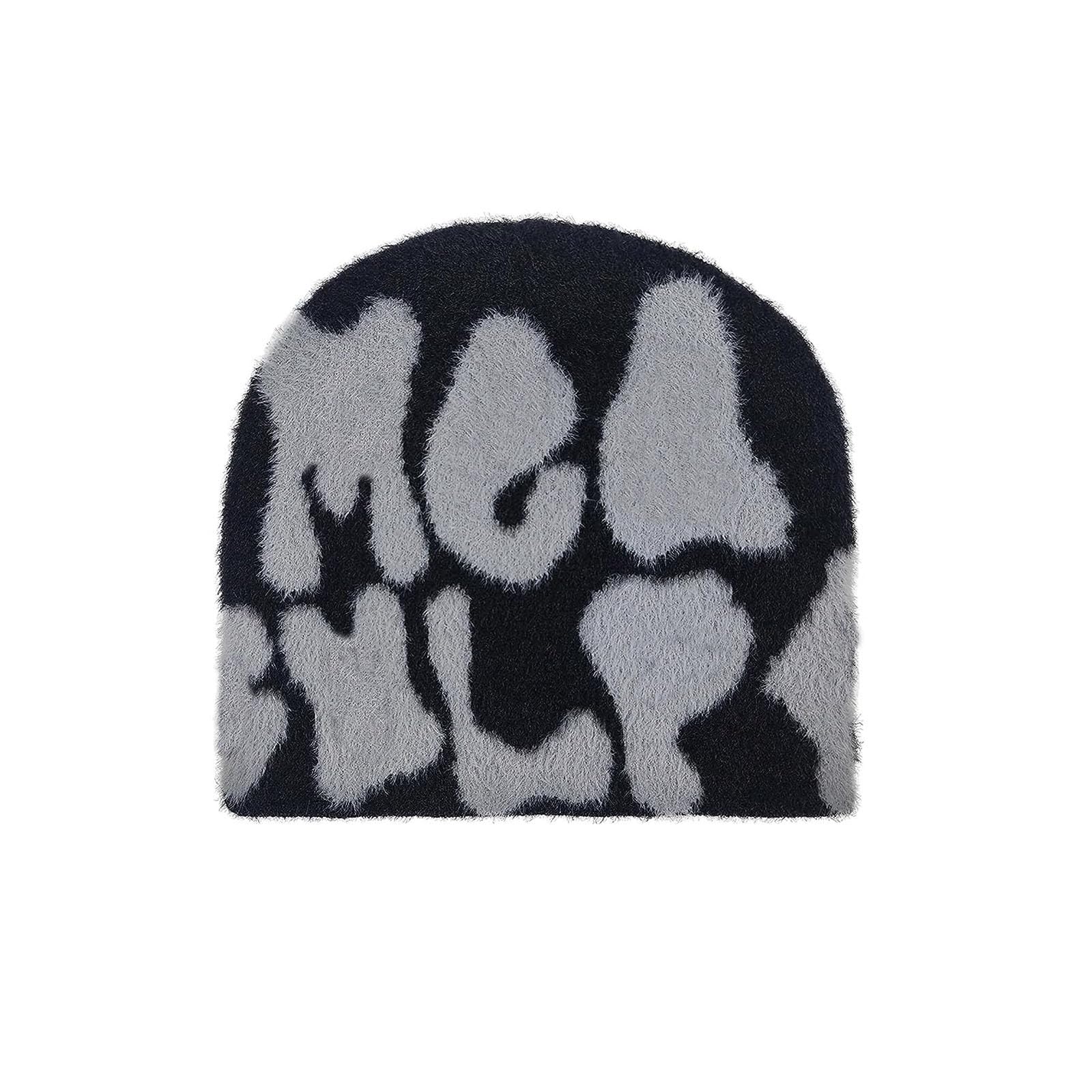 Sindlloger Y2k Beanie Graphic Beanie Y2k Hat Beanie Hat Y2k Accessories Beanies Women (Black Grey)